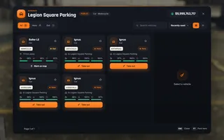 Garage menu, in game